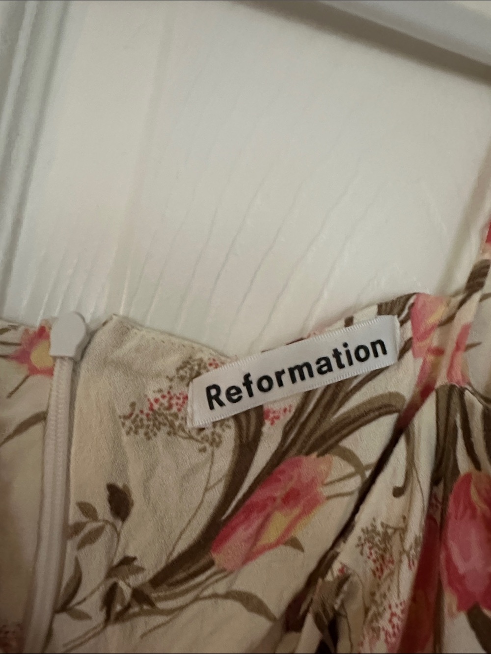 Reformation Cream Slip Midi Dress with Pink Floral Print - Picture 2 of 4